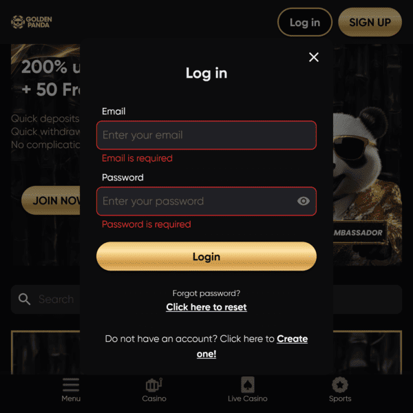 Interface de Connexion Golden Panda