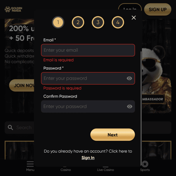Processus d'Inscription Golden Panda Casino